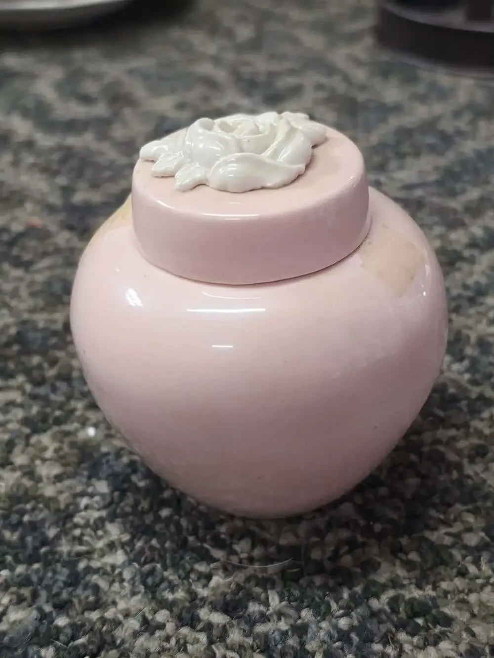 Vintage Pink Ceramic Ginger Jar With White Rose Lid